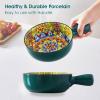vancasso Soup Bowls with Handles, 23 Oz French Onion Soup Bowls Oven Safe, Bohemian Ceramic Soup Crocks for Cereal, Pasta, Beef Stew, Chilli, Microwave Dishwasher Safe-6.2 inch, Set of 4