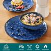 vancasso Starry 16 Pieces Green Dinnerware Set, Reactive Glaze Dinner Sets, Plates and Bowls Set for 4, 16 Pcs Ceramic Dish Set Stoneware(Starry-Blue)