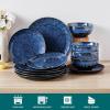 vancasso Starry 16 Pieces Green Dinnerware Set, Reactive Glaze Dinner Sets, Plates and Bowls Set for 4, 16 Pcs Ceramic Dish Set Stoneware(Starry-Blue)