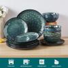 vancasso Starry 16 Pieces Green Dinnerware Set, Reactive Glaze Dinner Sets, Plates and Bowls Set for 4, 16 Pcs Ceramic Dish Set Stoneware(Starry-Green)