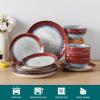 vancasso Starry 16 Pieces Green Dinnerware Set, Reactive Glaze Dinner Sets, Plates and Bowls Set for 4, 16 Pcs Ceramic Dish Set Stoneware(Starry-Red)