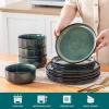 vancasso Starry 18 Pieces Dinnerware Sets for 6, Green Reactive Glaze Dishes Sets, Ceramic Plates and Bowls Set, Dinner Salad Dessert Plates, and Cereal Bowls Set, Dishwasher and Microwave Safe(Green)