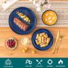 vancasso Starry 18 Pieces Dinnerware Sets for 6, Green Reactive Glaze Dishes Sets, Ceramic Plates and Bowls Set, Dinner Salad Dessert Plates, and Cereal Bowls Set, Dishwasher and Microwave Safe(Blue)