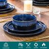 vancasso Starry Plates and Bowls Sets,12 Pieces Green Dinnerware Sets for Kitchen,Modern Stoneware Dishes Set for 4,Dishwasher and Microwave Safe(Blue)