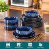 vancasso Starry Plates and Bowls Sets,12 Pieces Green Dinnerware Sets for Kitchen,Modern Stoneware Dishes Set for 4,Dishwasher and Microwave Safe(Blue)