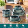 vancasso Starry Plates and Bowls Sets,12 Pieces Green Dinnerware Sets for Kitchen,Modern Stoneware Dishes Set for 4,Dishwasher and Microwave Safe(Green)