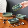 vancasso Stern 6 Oz Dipping Bowls, 3.7 Inches Ceramic Soy Sauce Dish, Square Side Dishes, Small Appetizer Plates Set of 4, Green(Green)