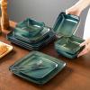 vancasso Stern Green Dinner Set- Square Reactive Glaze Dish Set- 16 Pieces Kitchen Dinnerware Stoneware Crockery with Dinner Plate, Dessert Plates, Bowl and Soup Plate Service for 4(Green)