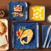 vancasso Stern Green Dinner Set- Square Reactive Glaze Dish Set- 16 Pieces Kitchen Dinnerware Stoneware Crockery with Dinner Plate, Dessert Plates, Bowl and Soup Plate Service for 4(Blue)