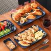 vancasso Stern Serving Platters Set of 4, 11 Inches Rectangular Ceramic Serving Plates, Green Serving Trays for Entertaining(Blue)