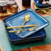 vancasso Stern Square Dinner Plates Set of 4, 10.5 Inch Dessert Plates, Reactive Change Glaze Blue Serving Pasta Salad Plate Dish, Scratch Resistant(Blue)