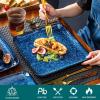 vancasso Stern Square Dinner Plates Set of 4, 10.5 Inch Dessert Plates, Reactive Change Glaze Blue Serving Pasta Salad Plate Dish, Scratch Resistant(Blue)