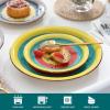 vancasso Stoneware Dinnerware Set Bonita Blue 18-Piece Service for 6, Handpainted Spirals Pattern Stoneware Combination Set with 10.6in Dinner Plate, 7.5in Dessert Plate and 21oz Soup Bowl(Arco-Muticolor)
