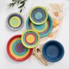 vancasso Stoneware Dinnerware Set Bonita Blue 18-Piece Service for 6, Handpainted Spirals Pattern Stoneware Combination Set with 10.6in Dinner Plate, 7.5in Dessert Plate and 21oz Soup Bowl(Arco-Muticolor)