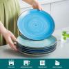 vancasso Stoneware Dinnerware Set Bonita Blue 18-Piece Service for 6, Handpainted Spirals Pattern Stoneware Combination Set with 10.6in Dinner Plate, 7.5in Dessert Plate and 21oz Soup Bowl(Bonita Blue)