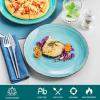 vancasso Stoneware Dinnerware Set Bonita Blue 18-Piece Service for 6, Handpainted Spirals Pattern Stoneware Combination Set with 10.6in Dinner Plate, 7.5in Dessert Plate and 21oz Soup Bowl(Bonita Blue)