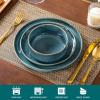 vancasso VEGA Plates and Bowls Sets, 12 Pieces Stoneware Dinnerware Sets Dishes Set Modern kitchen Dishware Sets Service for 4, Dishwasher and Microwave Safe, Blue(Blue)