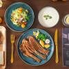vancasso VEGA Plates and Bowls Sets, 12 Pieces Stoneware Dinnerware Sets Dishes Set Modern kitchen Dishware Sets Service for 4, Dishwasher and Microwave Safe, Blue(Blue)