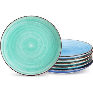 vancasso Bonita Dinner Plate Set, 10.5 Inch Ceramic Plates, Colorful Salad Plates set of 6, Microwave Oven and Dishwasher Safe, Assorted Color(Cool Color)