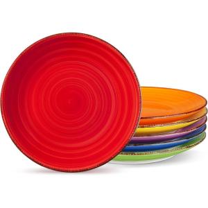 vancasso Bonita Dinner Plate Set, 10.5 Inch Ceramic Plates, Colorful Salad Plates set of 6, Microwave Oven and Dishwasher Safe, Assorted Color(Warm Color)