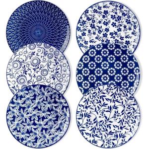 vancasso Ceramic Dinner Plates Set of 6, Large Vintage Plates 10.25 Inch Set of 6 for Kitchen, Porcelain Blue and White Plates for Kitchen, Microwave Oven Dishwasher Safe, Vintage Gift, Blue(Blue)