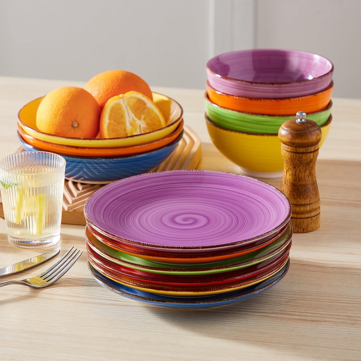 imagevancasso Bonita Dinner Plate Set 105 Inch Ceramic Plates Colorful Salad Plates set of 6 Microwave Oven and Dishwasher Safe Assorted ColorWarm Color