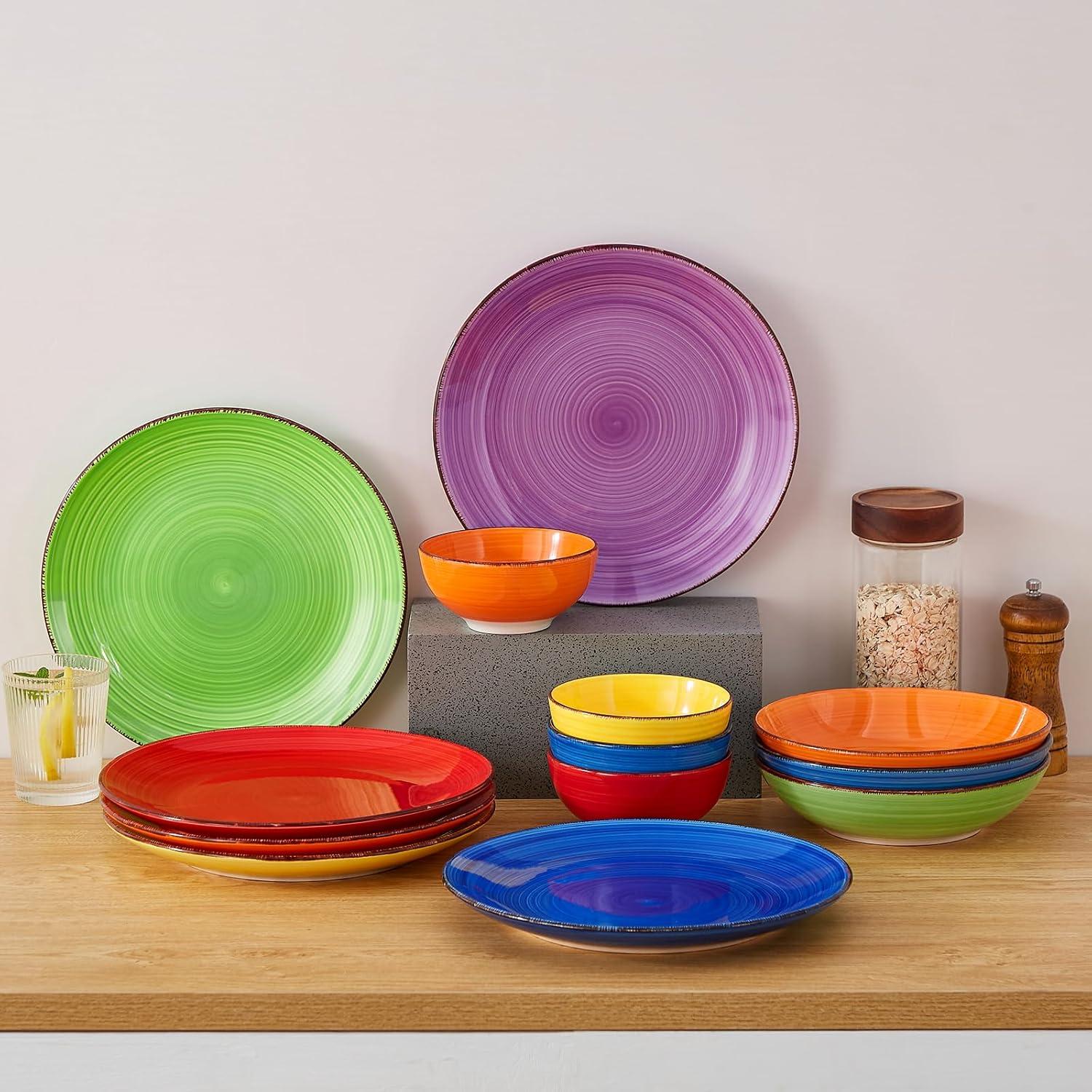 imagevancasso Bonita Dinner Plate Set 105 Inch Ceramic Plates Colorful Salad Plates set of 6 Microwave Oven and Dishwasher Safe Assorted ColorWarm Color