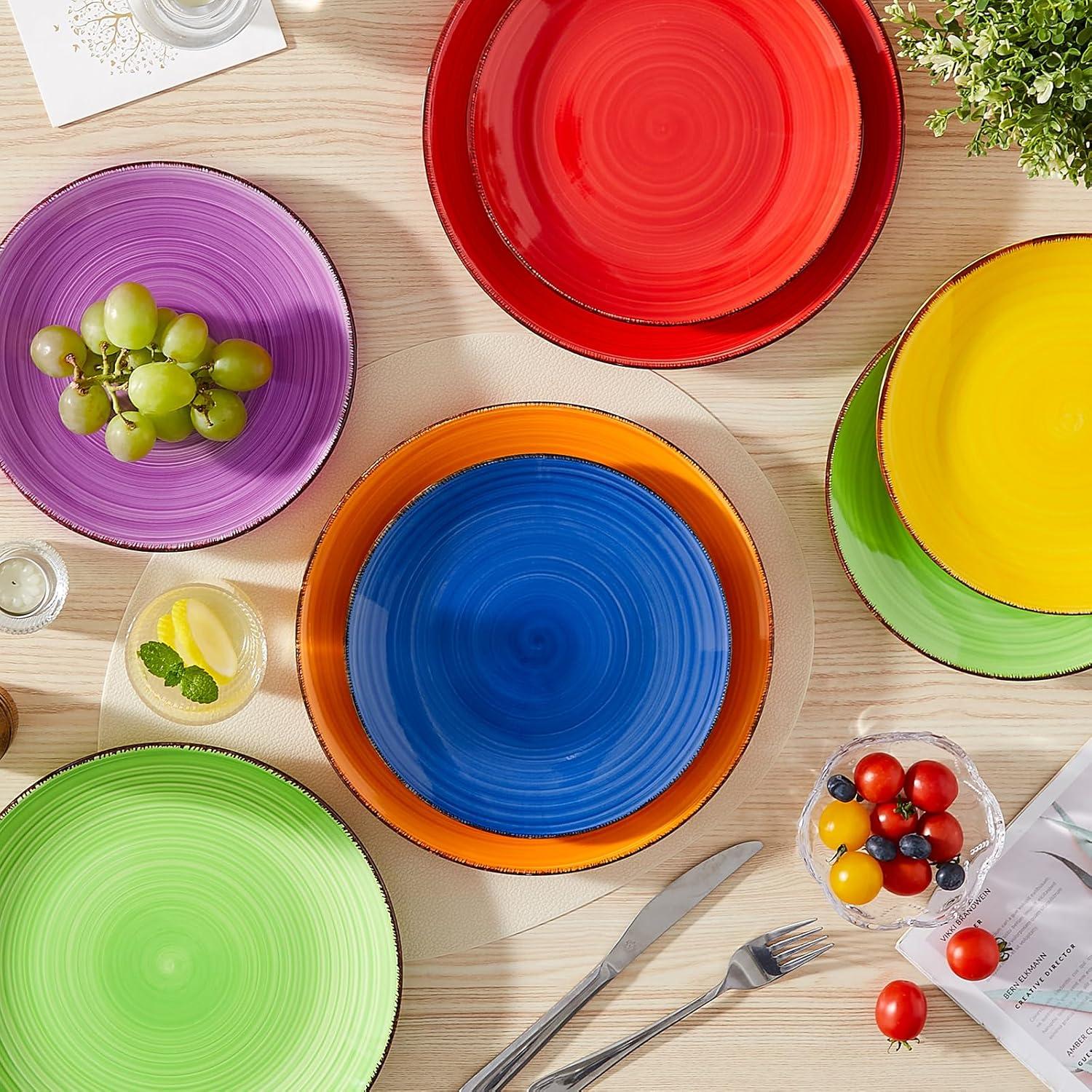 imagevancasso Bonita Dinner Plate Set 105 Inch Ceramic Plates Colorful Salad Plates set of 6 Microwave Oven and Dishwasher Safe Assorted ColorWarm Color