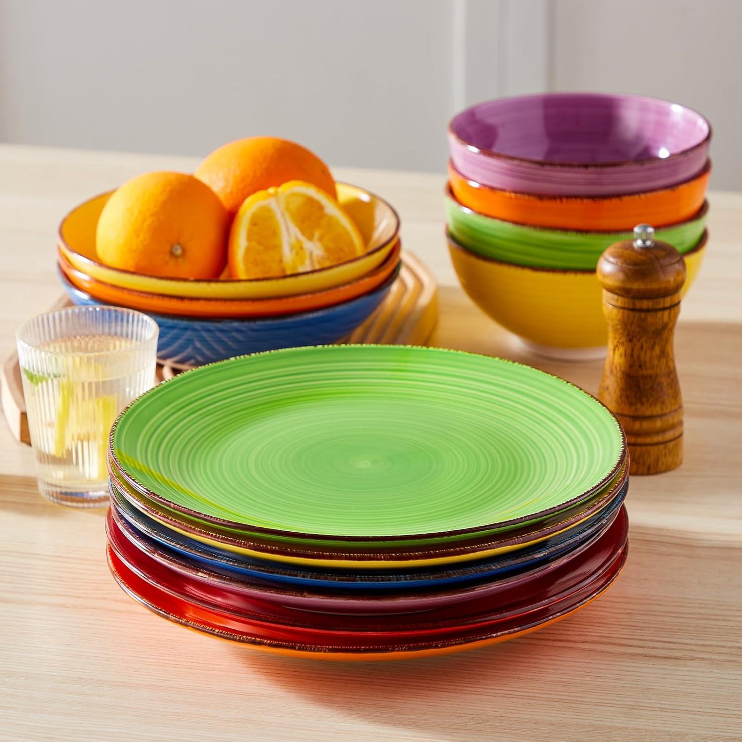 imagevancasso Bonita Dinner Plate Set 105 Inch Ceramic Plates Colorful Salad Plates set of 6 Microwave Oven and Dishwasher Safe Assorted ColorWarm Color