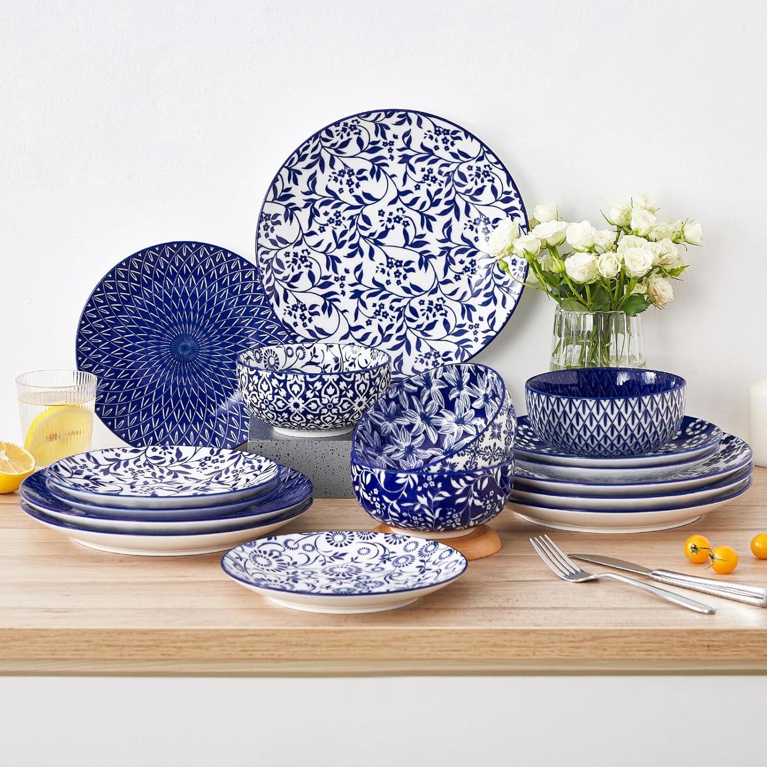 imagevancasso Ceramic Dinner Plates Set of 6 Large Vintage Plates 1025 Inch Set of 6 for Kitchen Porcelain Blue and White Plates for Kitchen Microwave Oven Dishwasher Safe Vintage Gift BlueBlue