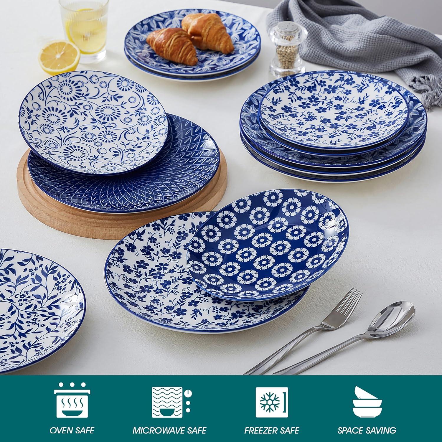 imagevancasso Ceramic Dinner Plates Set of 6 Large Vintage Plates 1025 Inch Set of 6 for Kitchen Porcelain Blue and White Plates for Kitchen Microwave Oven Dishwasher Safe Vintage Gift BlueBlue