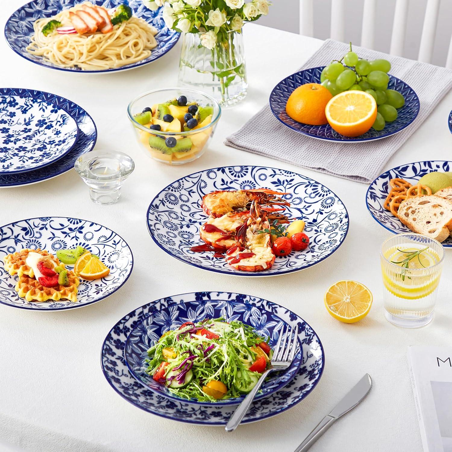 imagevancasso Ceramic Dinner Plates Set of 6 Large Vintage Plates 1025 Inch Set of 6 for Kitchen Porcelain Blue and White Plates for Kitchen Microwave Oven Dishwasher Safe Vintage Gift BlueBlue