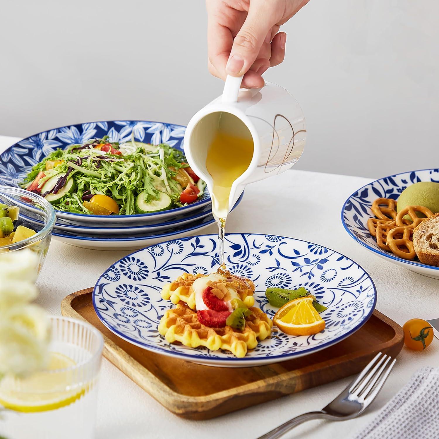 imagevancasso Ceramic Dinner Plates Set of 6 Large Vintage Plates 1025 Inch Set of 6 for Kitchen Porcelain Blue and White Plates for Kitchen Microwave Oven Dishwasher Safe Vintage Gift BlueBlue