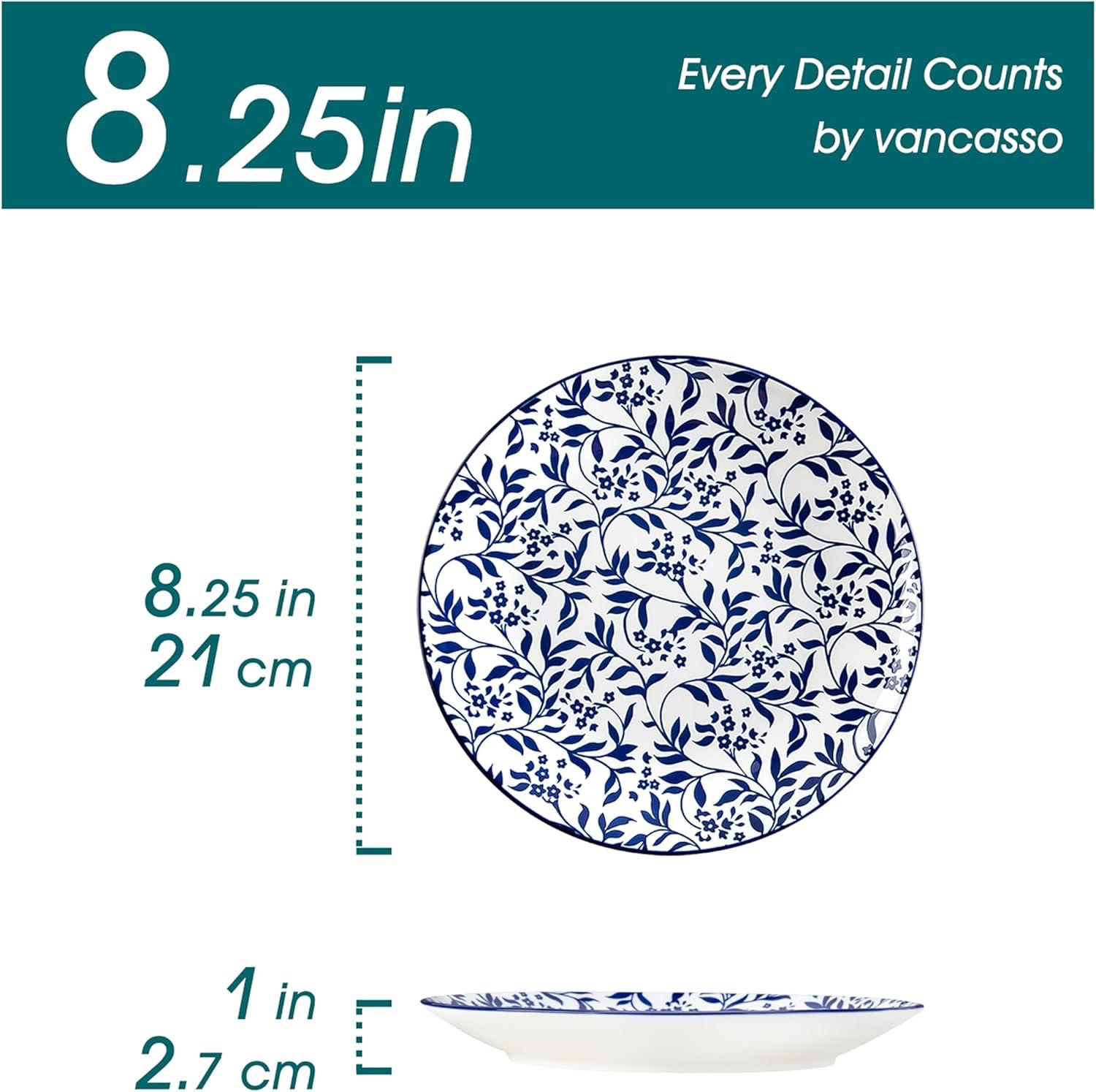 imagevancasso Ceramic Dinner Plates Set of 6 Large Vintage Plates 1025 Inch Set of 6 for Kitchen Porcelain Blue and White Plates for Kitchen Microwave Oven Dishwasher Safe Vintage Gift BlueBlue