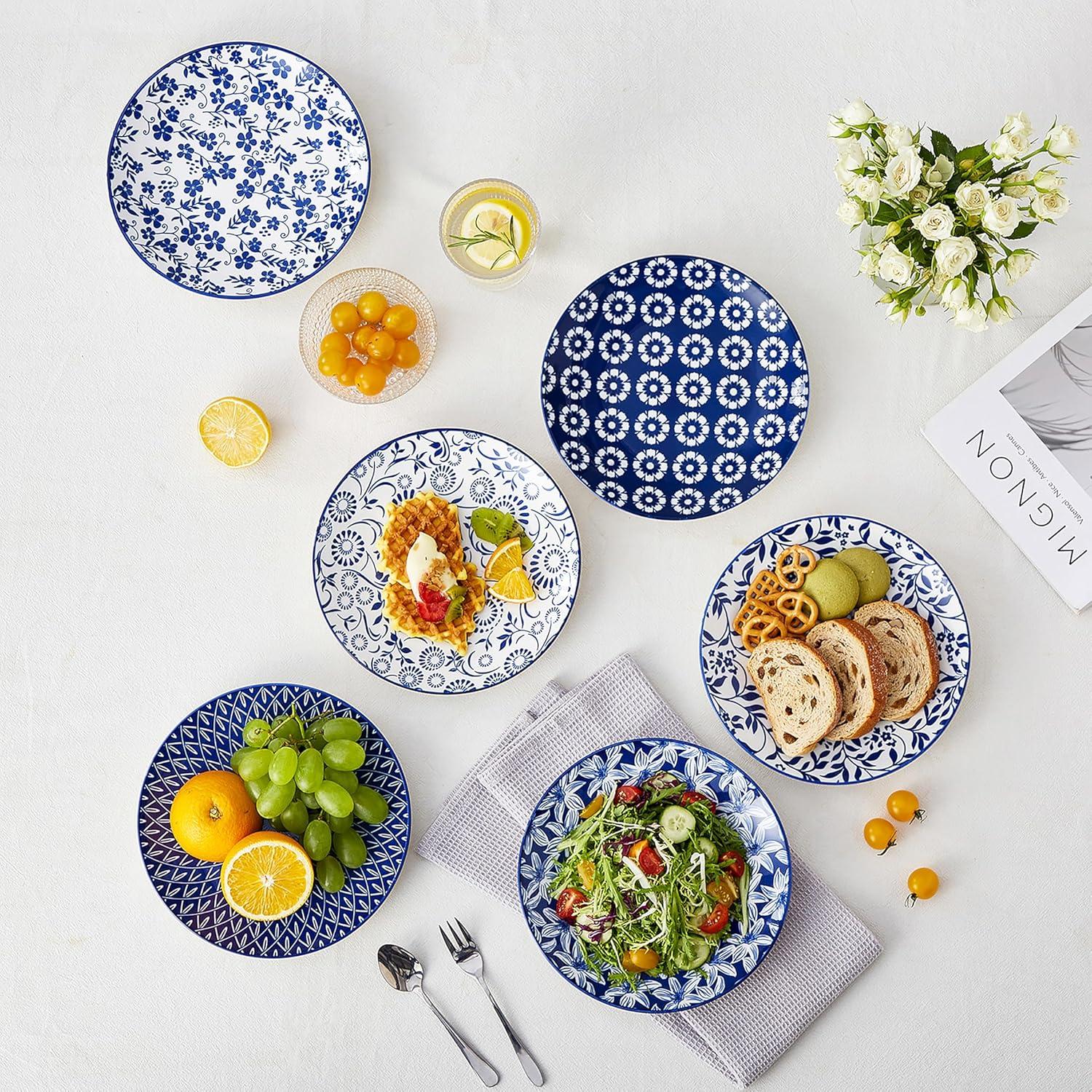imagevancasso Ceramic Dinner Plates Set of 6 Large Vintage Plates 1025 Inch Set of 6 for Kitchen Porcelain Blue and White Plates for Kitchen Microwave Oven Dishwasher Safe Vintage Gift BlueBlue