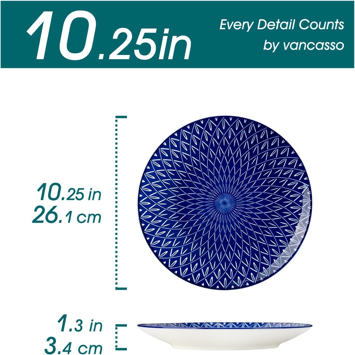 imagevancasso Ceramic Dinner Plates Set of 6 Large Vintage Plates 1025 Inch Set of 6 for Kitchen Porcelain Blue and White Plates for Kitchen Microwave Oven Dishwasher Safe Vintage Gift BlueBlue