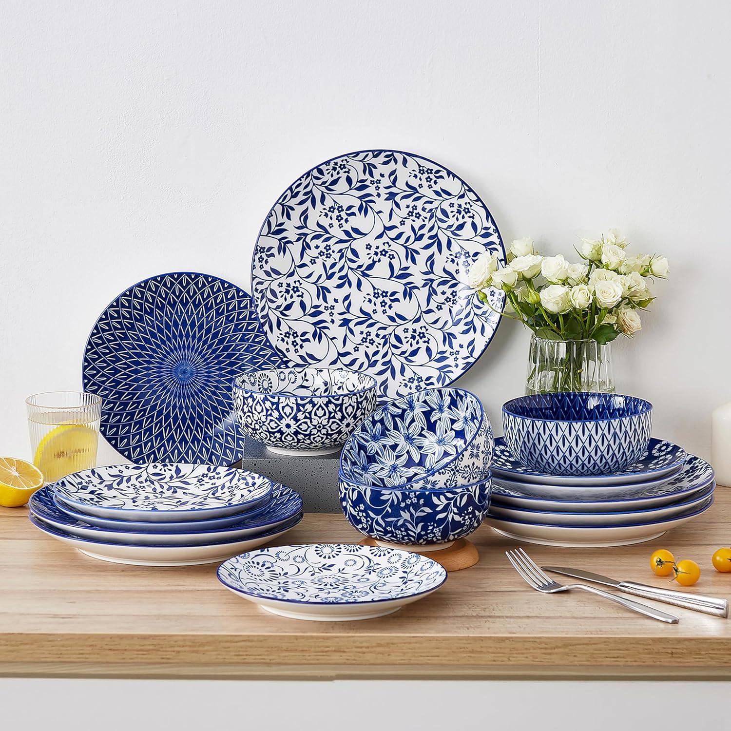 imagevancasso Ceramic Dinner Plates Set of 6 Large Vintage Plates 1025 Inch Set of 6 for Kitchen Porcelain Blue and White Plates for Kitchen Microwave Oven Dishwasher Safe Vintage Gift BlueBlue