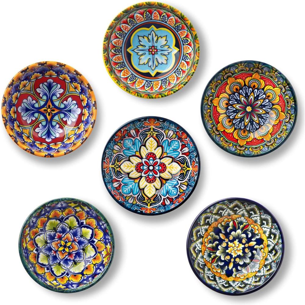 imagevancasso SIMI 27 Oz Ceramic Dipping Bowls Sets of 6 Bohemian Small Bowls for Sauce 3 Inch Mini Appetizer Plates for Soy Sauce Sushi Condiments ampamp Side Dishes Microwave ampamp Dishwasher Safe