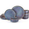 vancasso PLAYA Plates and Bowls Sets,12 Pieces Grey Dinnerware Sets for Kitchen,Reactive Glaze Dishes Set for 4,Dishwasher and Microwave Safe(Grey Blue)