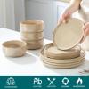 vancasso PLAYA Plates and Bowls Sets,12 Pieces Grey Dinnerware Sets for Kitchen,Reactive Glaze Dishes Set for 4,Dishwasher and Microwave Safe(Brown)