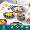 vancasso PLAYA Plates and Bowls Sets,12 Pieces Grey Dinnerware Sets for Kitchen,Reactive Glaze Dishes Set for 4,Dishwasher and Microwave Safe(Grey Blue)