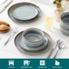 vancasso PLAYA Plates and Bowls Sets,12 Pieces Grey Dinnerware Sets for Kitchen,Reactive Glaze Dishes Set for 4,Dishwasher and Microwave Safe(Light Blue)