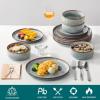 vancasso PLAYA Plates and Bowls Sets,12 Pieces Grey Dinnerware Sets for Kitchen,Reactive Glaze Dishes Set for 4,Dishwasher and Microwave Safe(Light Blue)
