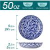 vancasso Pasta Bowls Set of 6, 50 oz Large Ceramic Serving Bowls, Wide Shallow Salad & Soup Bowls, 9.5 Inch Kitchen Pasta Plates, Microwave and Dishwasher Safe, Blue White Floral Design