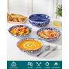 vancasso Pasta Bowls Set of 6, 50 oz Large Ceramic Serving Bowls, Wide Shallow Salad & Soup Bowls, 9.5 Inch Kitchen Pasta Plates, Microwave and Dishwasher Safe, Blue White Floral Design