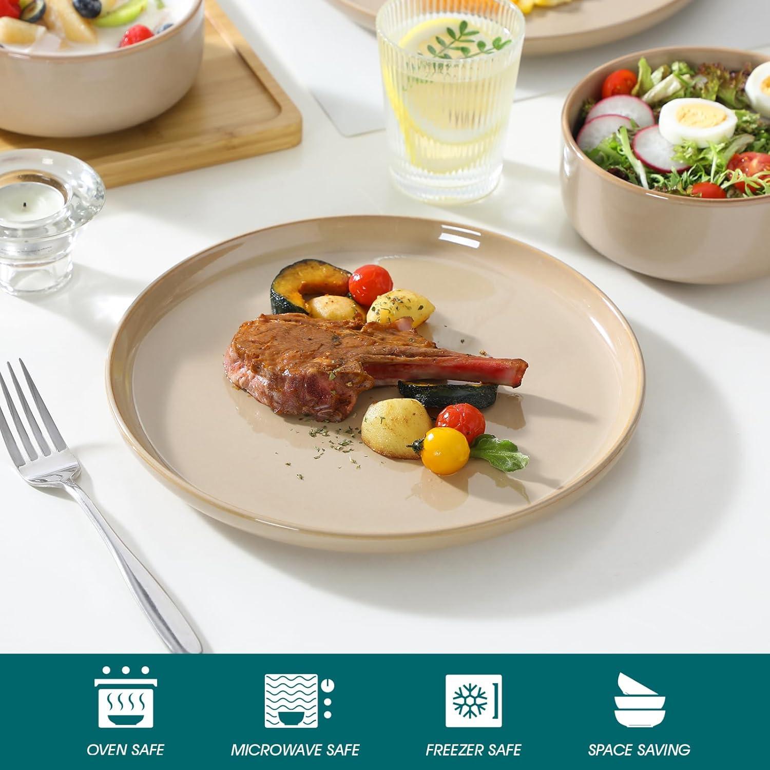 imagevancasso PLAYA Plates and Bowls Sets12 Pieces Grey Dinnerware Sets for KitchenReactive Glaze Dishes Set for 4Dishwasher and Microwave SafeBrown