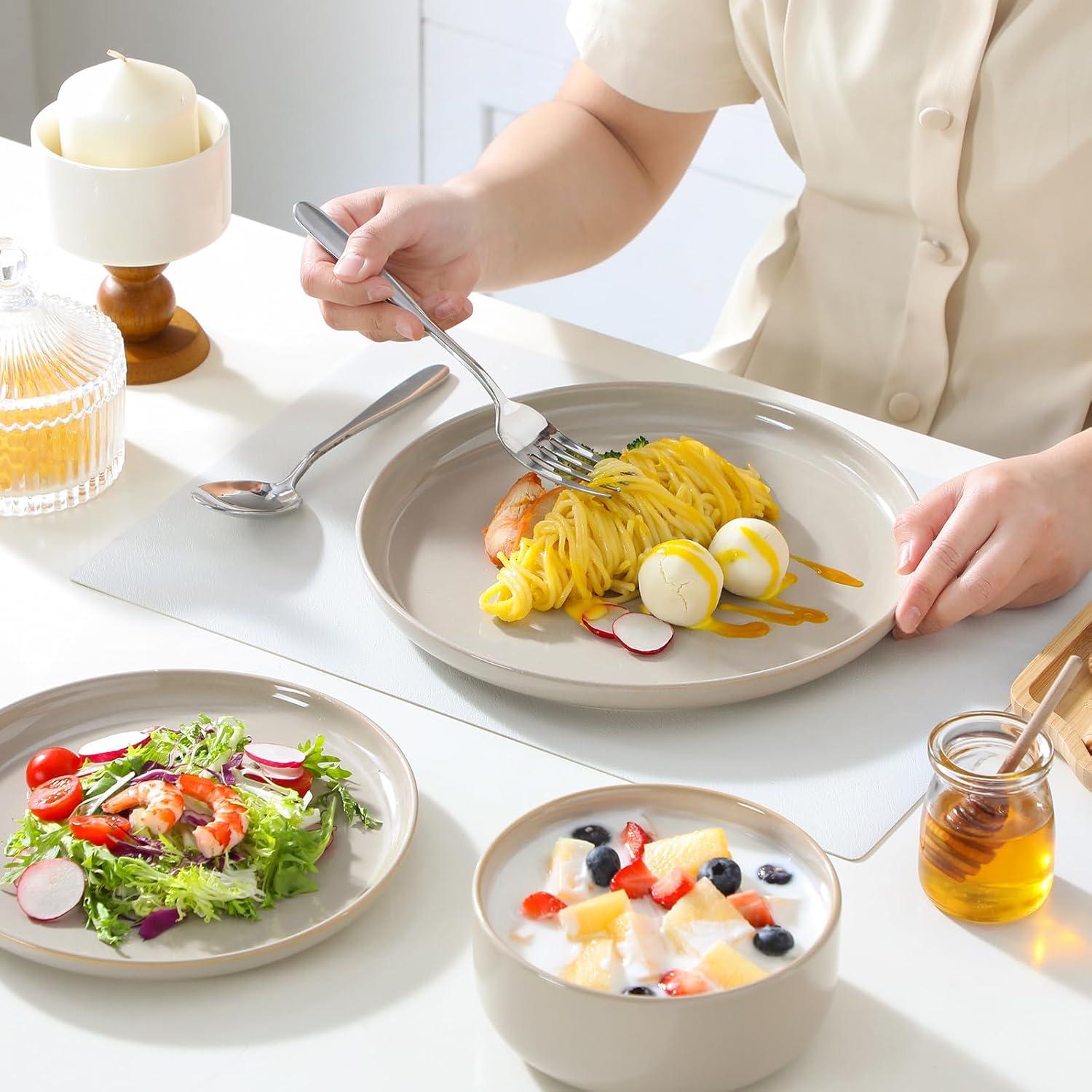 imagevancasso PLAYA Plates and Bowls Sets12 Pieces Grey Dinnerware Sets for KitchenReactive Glaze Dishes Set for 4Dishwasher and Microwave SafeGray