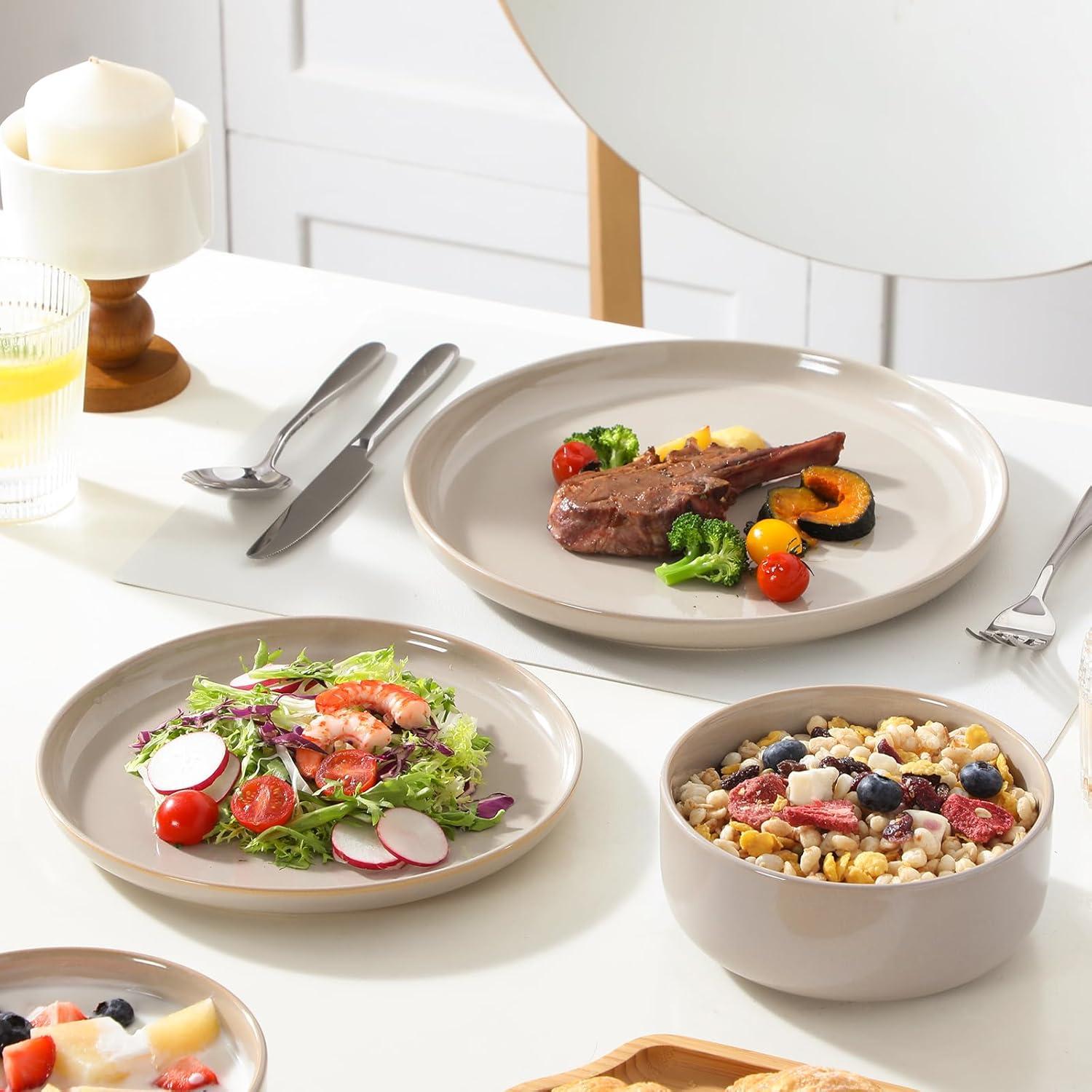 imagevancasso PLAYA Plates and Bowls Sets12 Pieces Grey Dinnerware Sets for KitchenReactive Glaze Dishes Set for 4Dishwasher and Microwave SafeGray