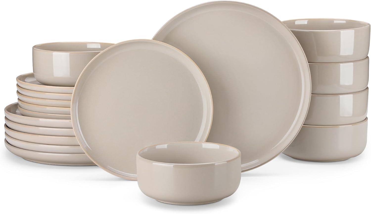 imagevancasso PLAYA Plates and Bowls Sets12 Pieces Grey Dinnerware Sets for KitchenReactive Glaze Dishes Set for 4Dishwasher and Microwave SafeGray