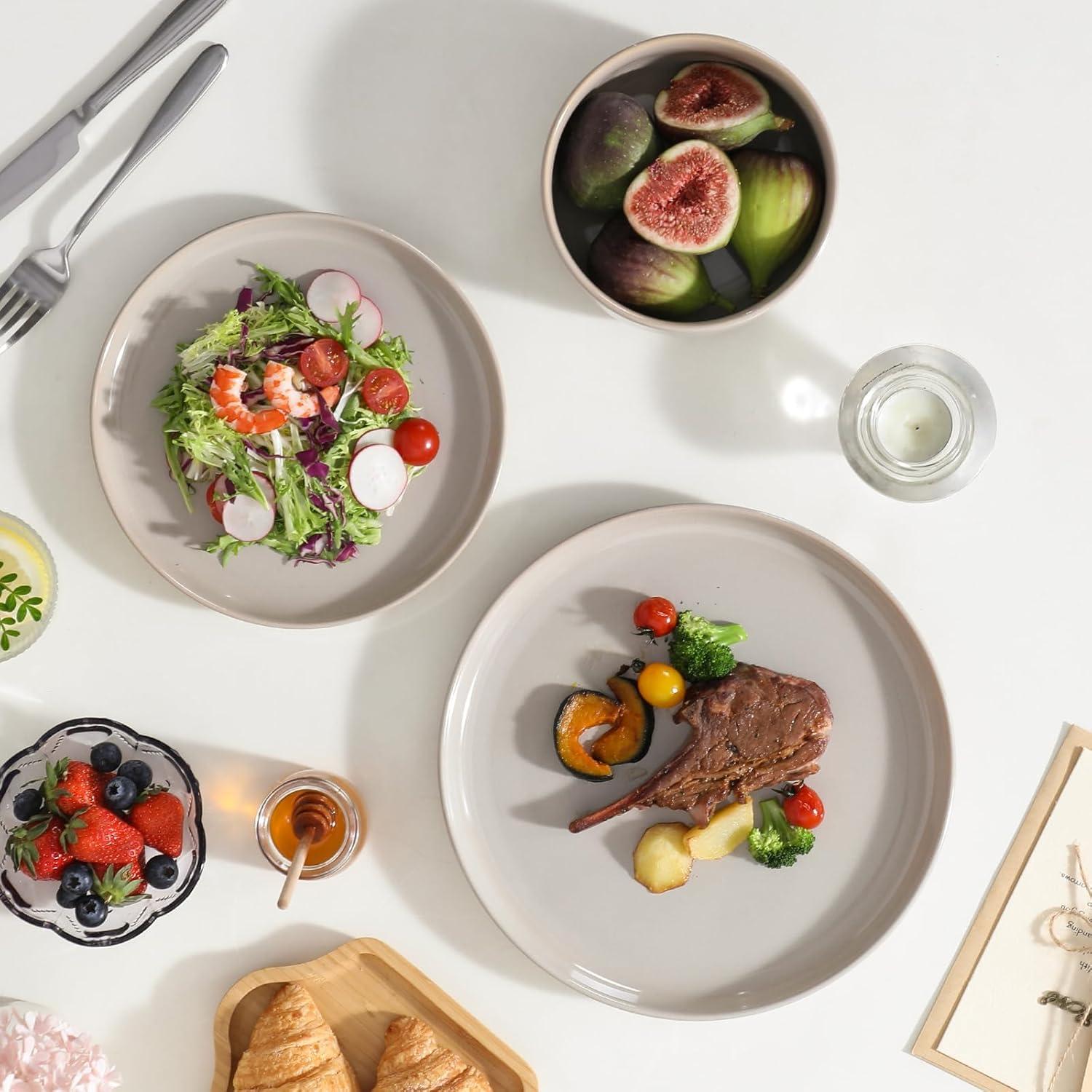 imagevancasso PLAYA Plates and Bowls Sets12 Pieces Grey Dinnerware Sets for KitchenReactive Glaze Dishes Set for 4Dishwasher and Microwave SafeGray